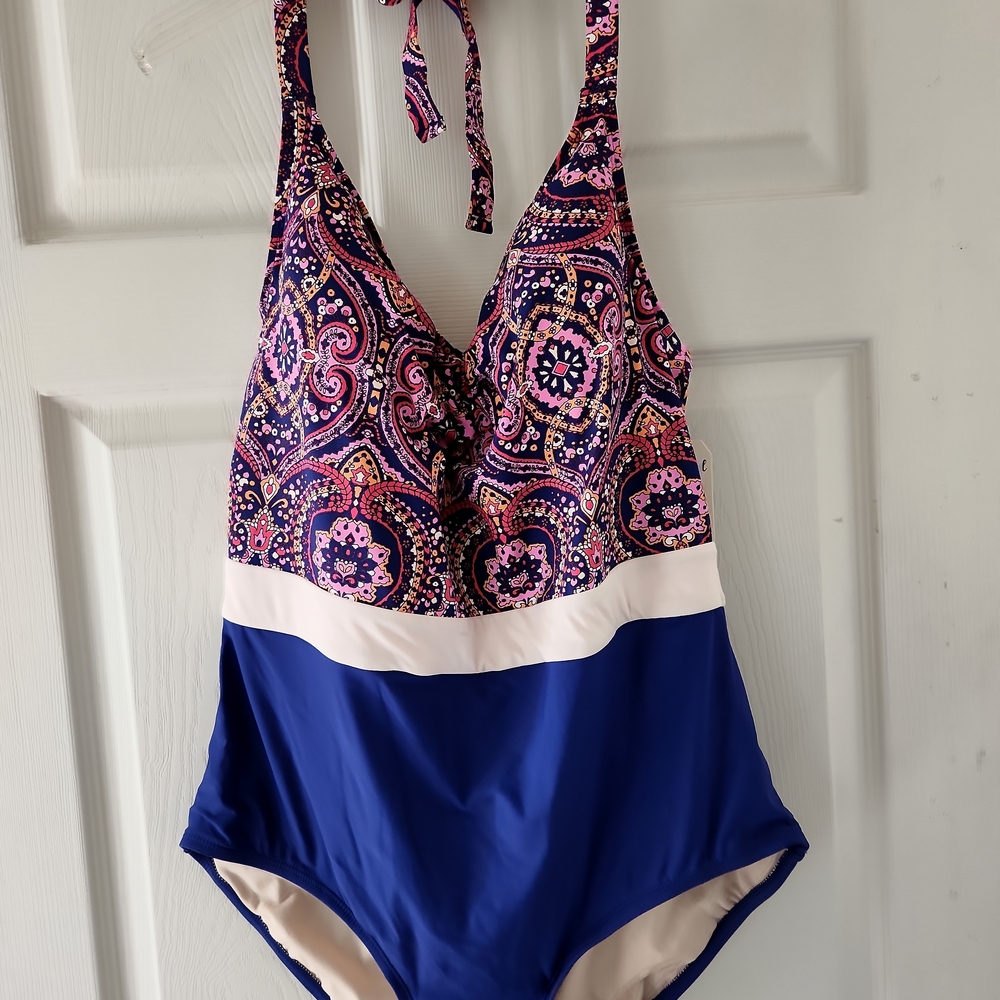 Pink and Blue Paisley One-Piece Swimsuit NWT
